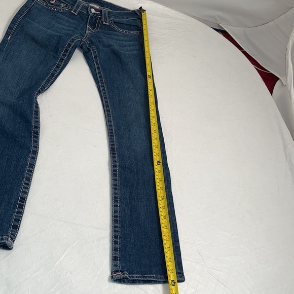 True Religion medium wash rose stitch straight jeans with crystal back pockets - Picture 12 of 16